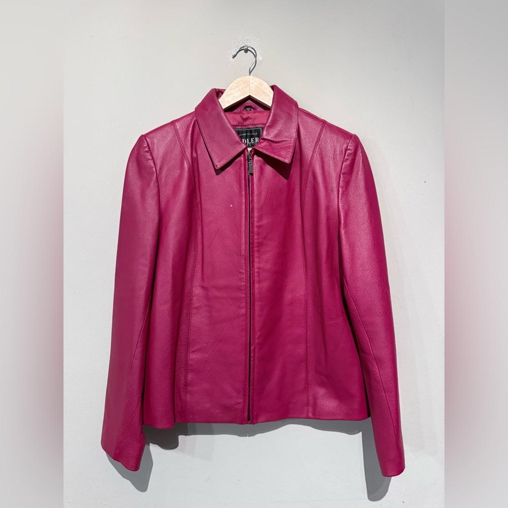 ADLER COLLECTION WOMEN L RED 100% LEATHER JACKET fall winter zipper work casual